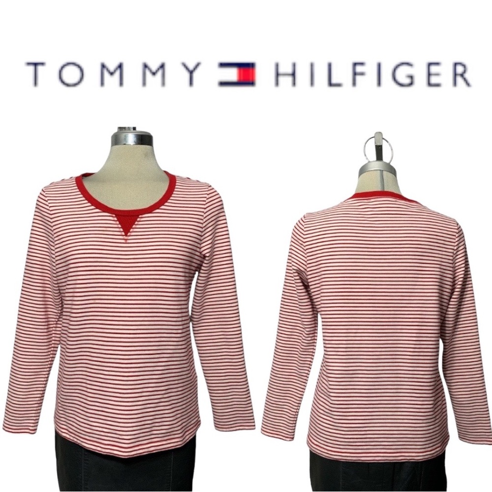 TOMMY HILFIGER  Red and White Striped Long Sleeves Top Size SP